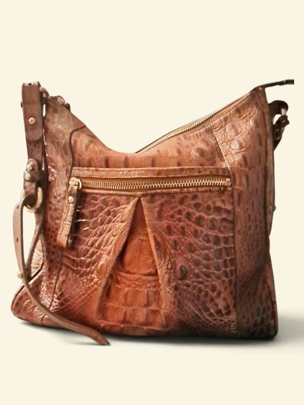 Brahmin Cognac Croc-Embossed Leather Shoulder Bag